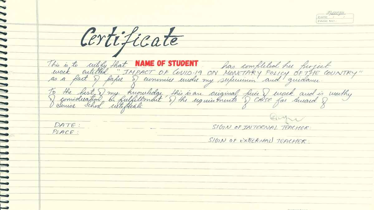 class 12 economics project certificate